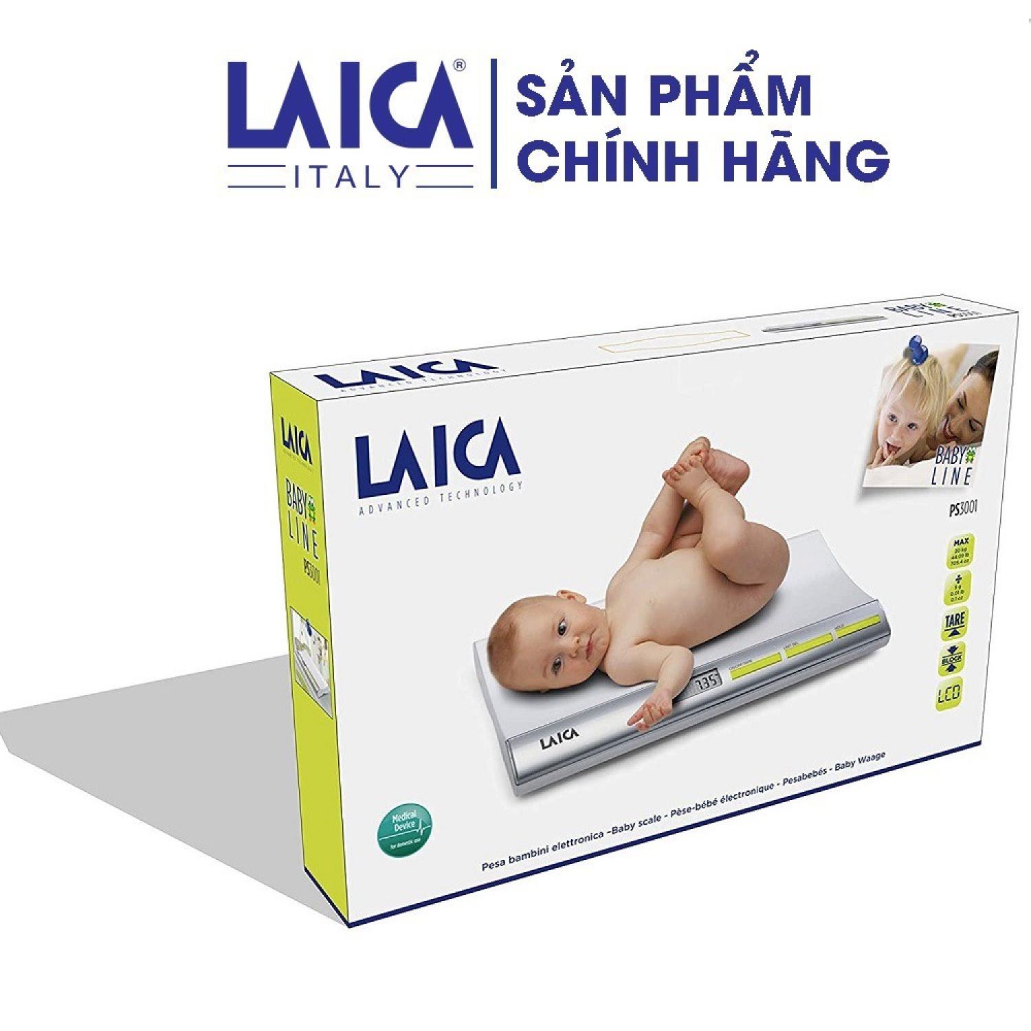 Cân trẻ sơ sinh điện tử LAICA PS3001 - Mức cân tối đa 20 kg