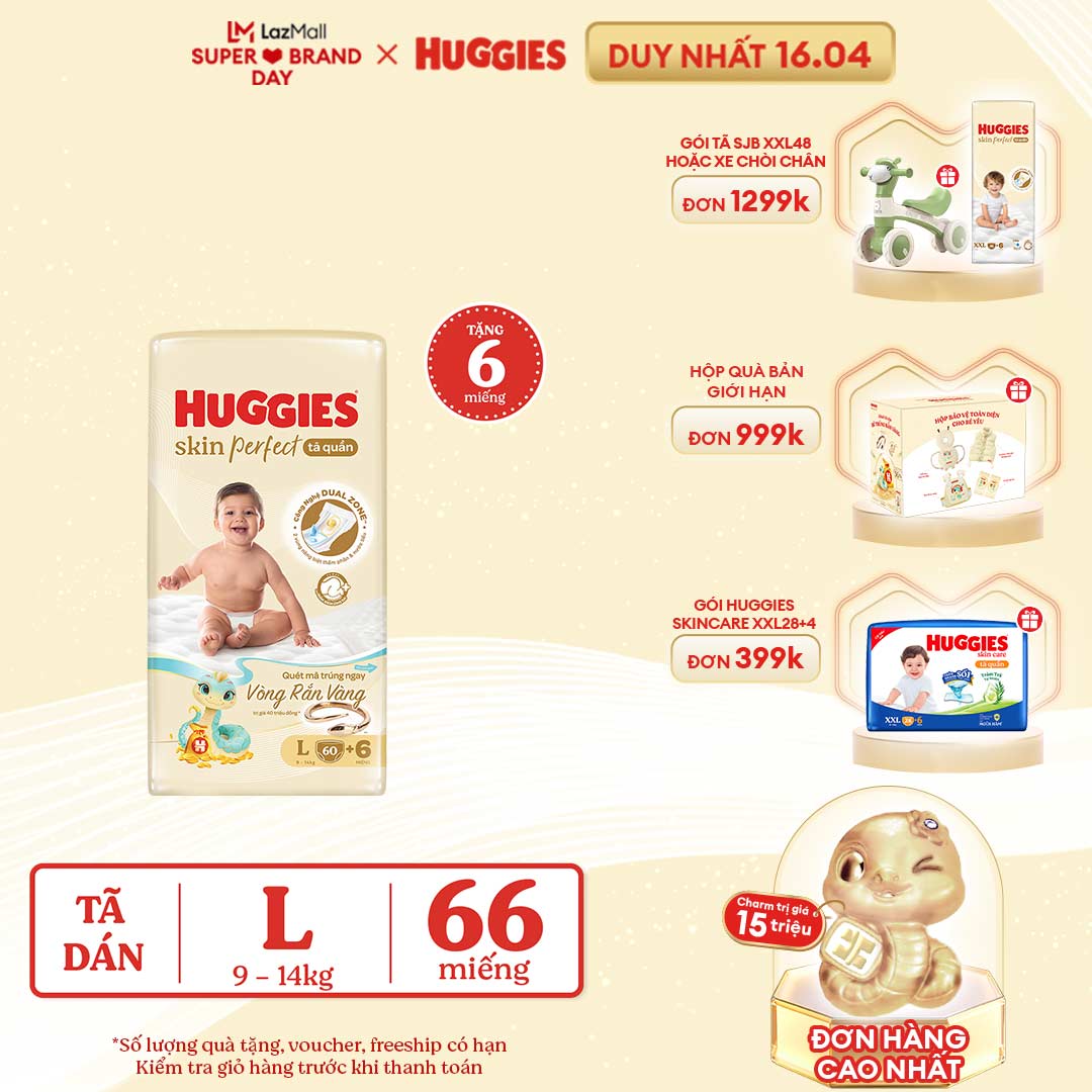 [CHỈ 15-17.03 GIẢM THÊM 90K] Tã quần Huggies Skin Perfect L size Super Jumbo 60+6 miếng - Nhiều Phiên bản
