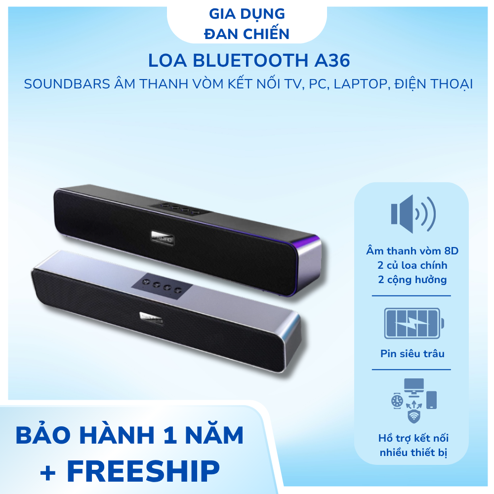 Loa Bluetooth A36 Cao Cấp Siêu Bass Có 2 Cộng Hưởng - Âm Thanh Vòm Kết Nối TV, PC, Laptop, Điện Thoại
