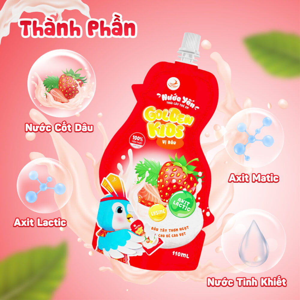 Nước Yến Trái Cây Trẻ Em Golden Kids 110ml Bổ Sung Năng Lượng Từ Thiên Nhiên, Tăng Sức Đề Kháng và Hệ Miễn Dịch Cho Trẻ