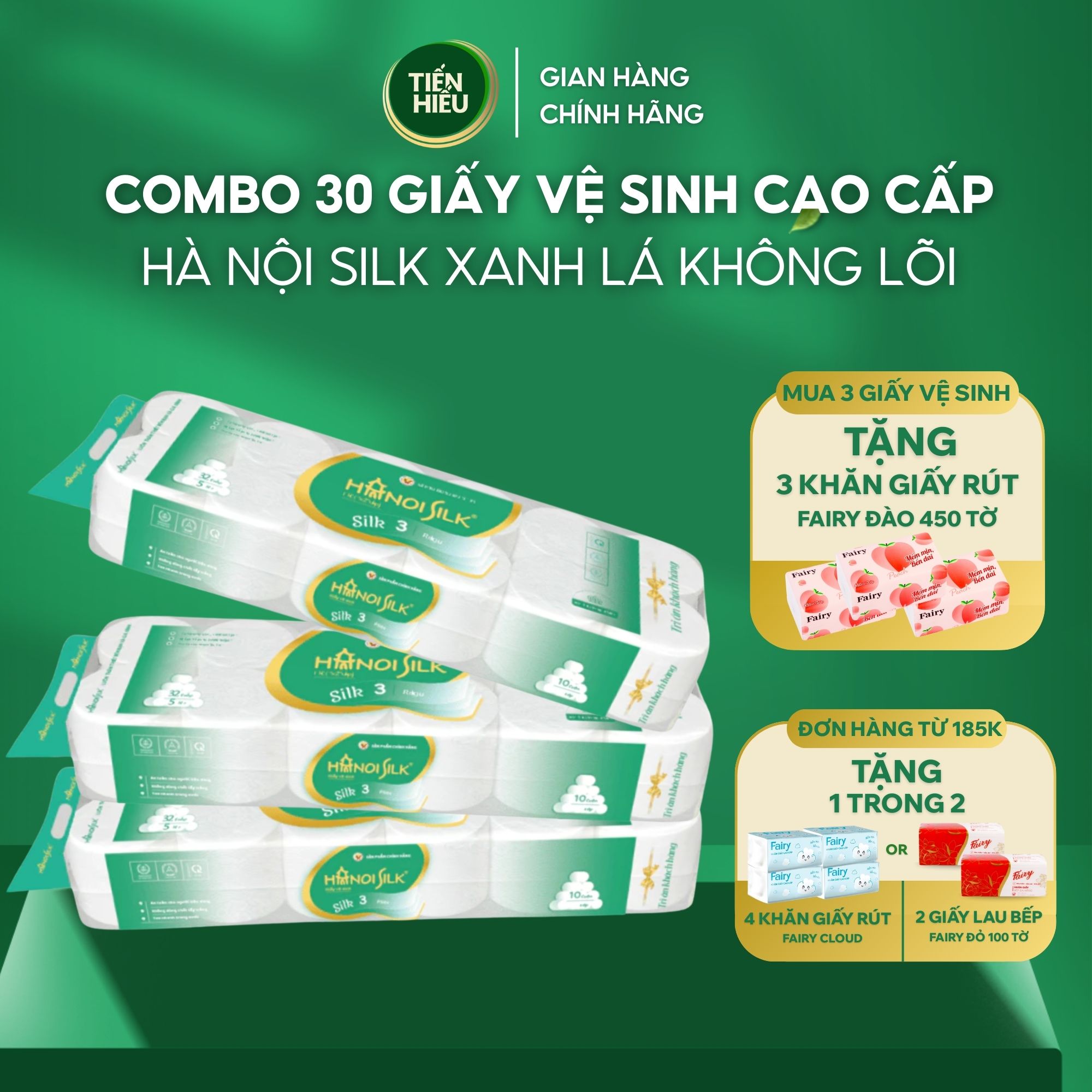 [Tet 2026] Hanoi Silk Green/Purple 3-Layer Toilet Paper Combo Without Core/With Soft, Smooth, Fast-Dissolving Core, Free 2 Packs of Peach Tissue Paper 450 Sheets - 5