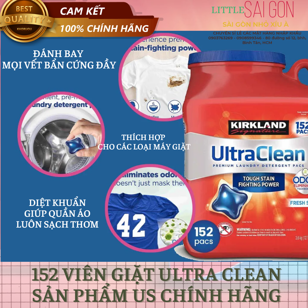 Viên Giặt Xả Kháng Khuẩn Kirkland Signature Ultra Clean