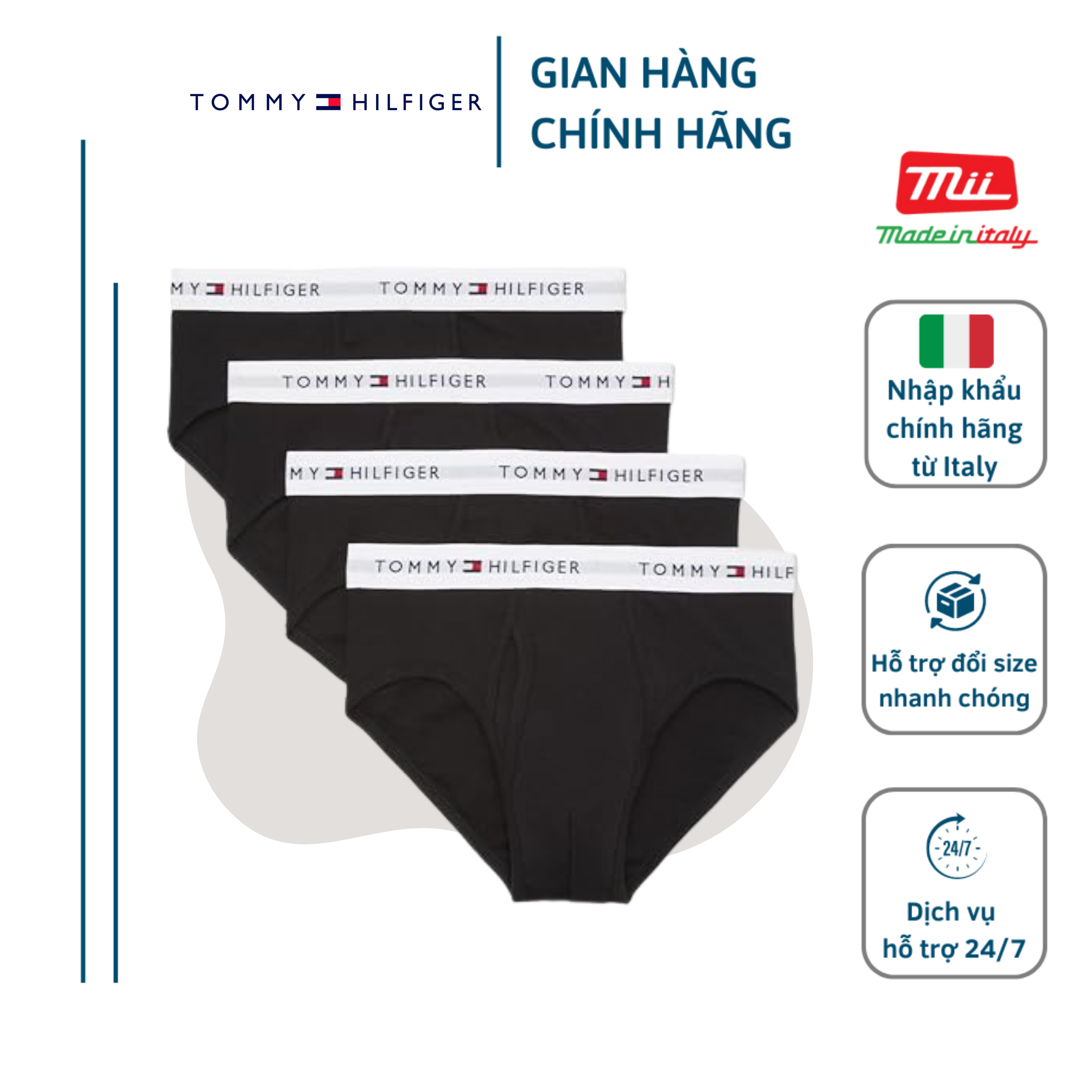 Pack 5 quần sịp nam màu đen - tommy hilfiger - nhập khẩu chính hãng từ ý - um0um02905_nero_0sj-m