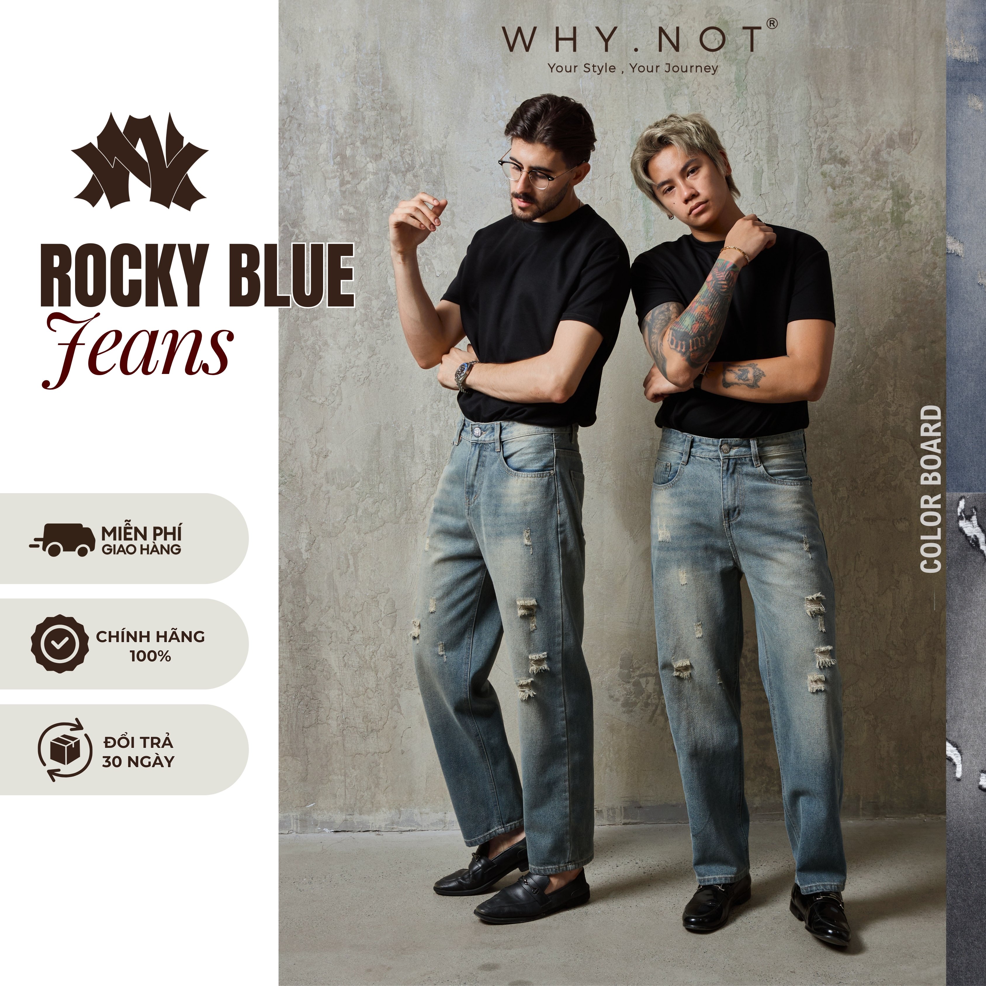 [Có Bigsize] Quần Jean Nam WHY.NOT ROCKY BLUE Jeans Ống Suông Rộng Form Regular Fit - Jean Bò Mềm Cao Cấp JSTRGB
