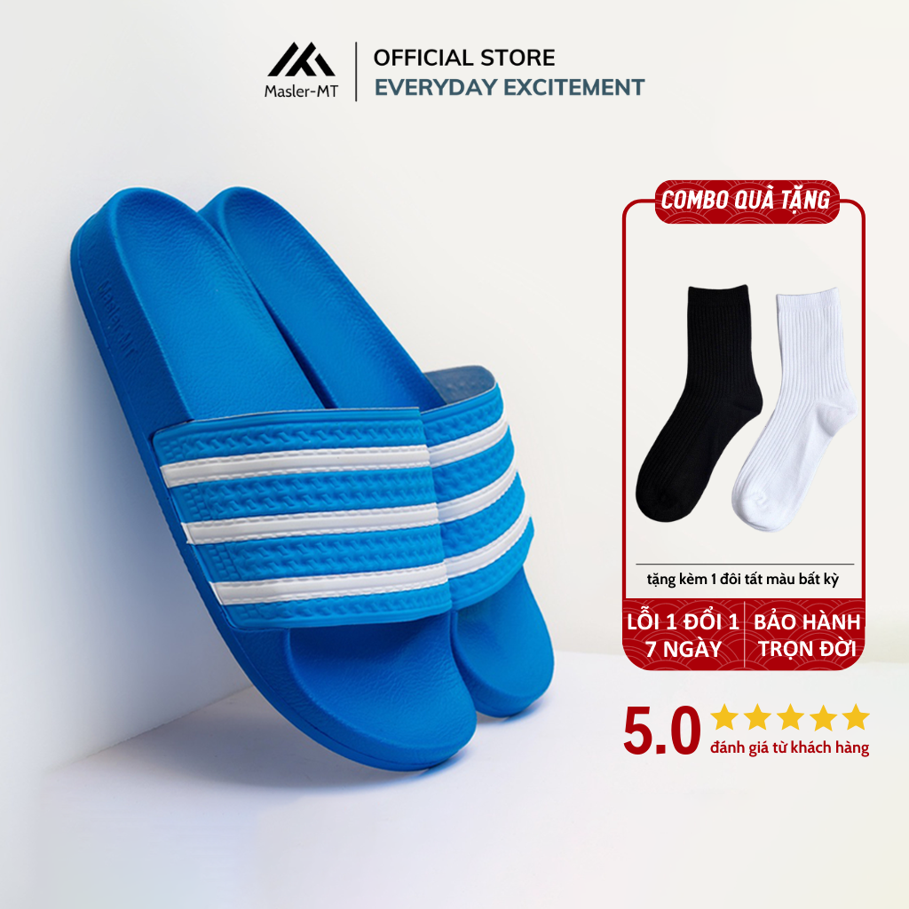 Dép quai ngang nam nữ M Masler-MT màu xanh dương sọc trắng với lớp đế chống nước bền bỉ và quai êm chân XD