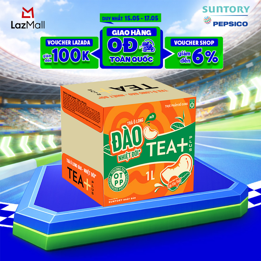 Thùng 12 Chai Trà Ô Long Tea+ Đào Trái Cây Nhiệt Đới (1L/chai)