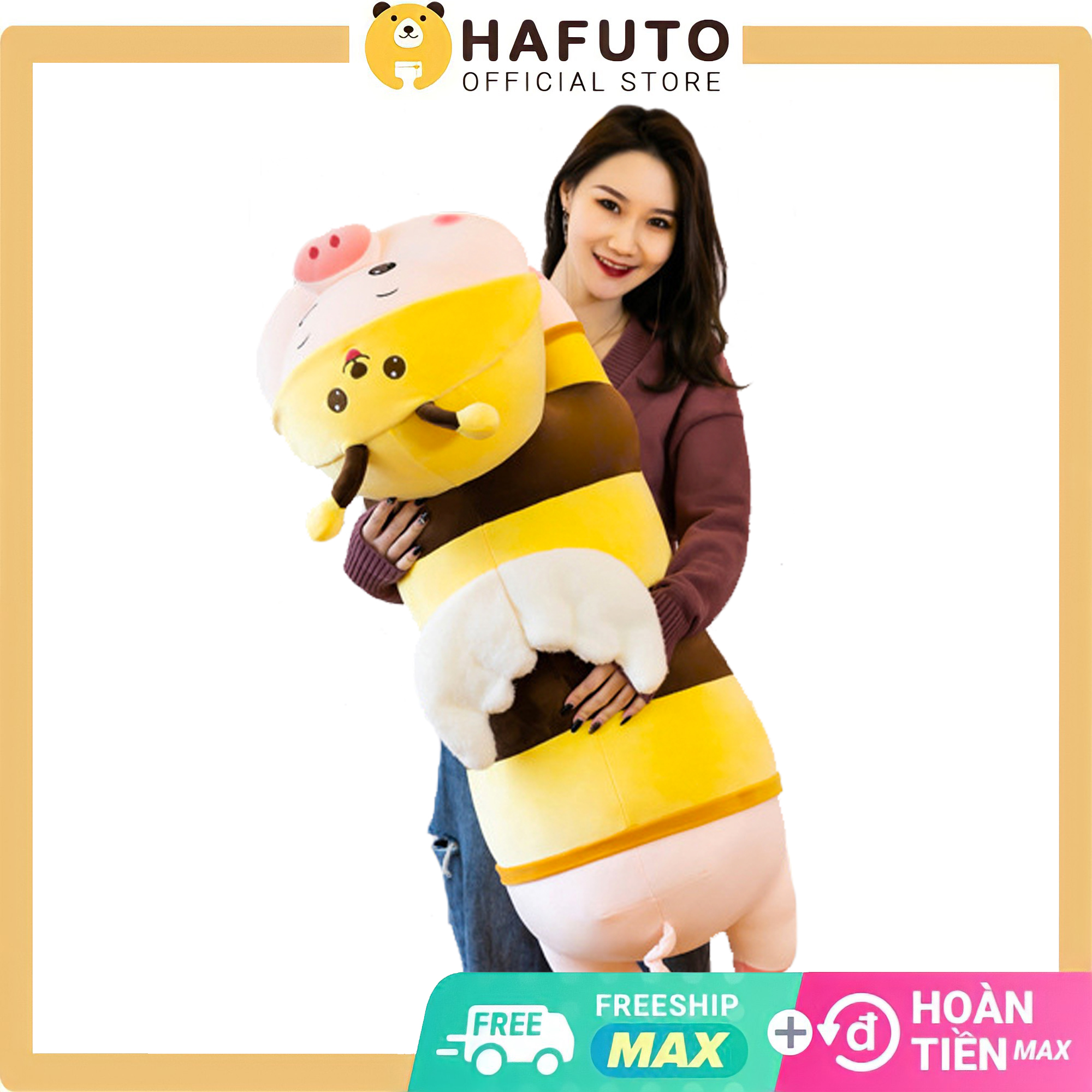 Gấu bông khổng lồ 120cm heo nằm cosplay ong cao cấp hafuto 1m2, gấu bông lợn biến hình, quà tặng cho mọi lứa tuổi
