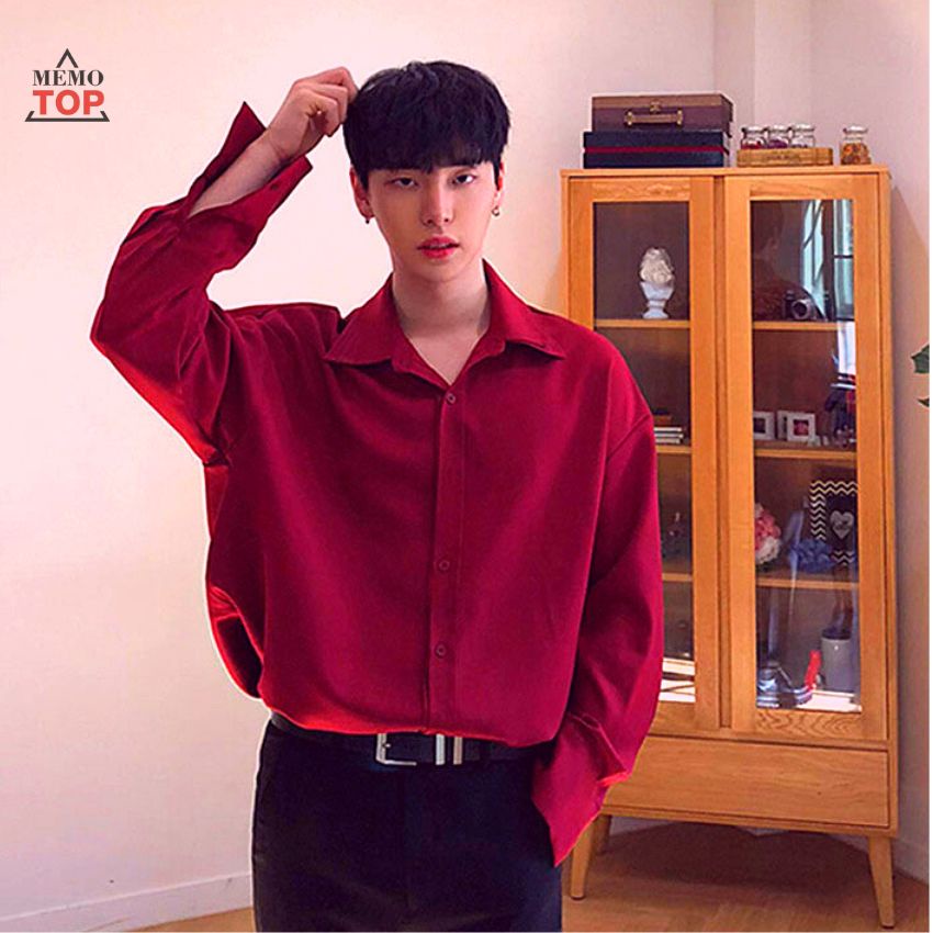 Áo sơ mi nam form rộng đẹp dài tay hàn quốc giấu cúc lụa mát trắng đen nâu be xanh đỏ MEMOTOP MM03