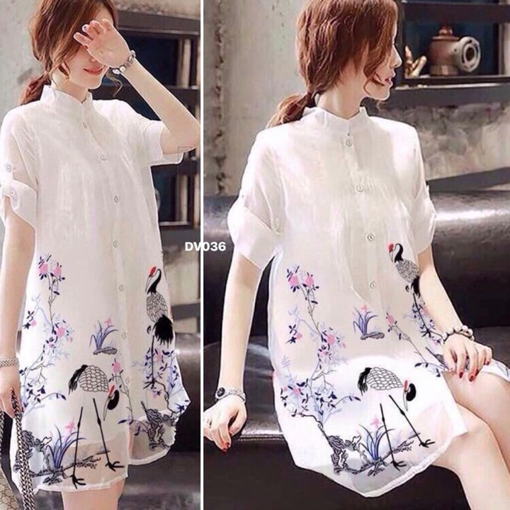 [HCM]ĐẦM SƠ MI 2 LỚP IN HỌA TIẾT CHIM CÒ_[Giá gốc tận xưởng] ( KÈM QUÀ TẶNG NGẪU NHIÊN)
