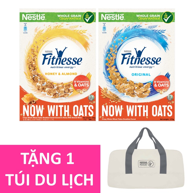 [HCM]Combo 2 Ngũ cốc ăn sáng Fitnesse Orginal (hộp 375g) & Fitnesse Mật Ong & Hạnh Nhân (390g)