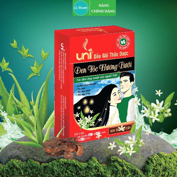 Dầu gội đen tóc thảo dược Uni, phủ bạc tóc, dùng cho người tóc bạc, tóc bạc sớm, nhuộm tóc đen tại nhà.