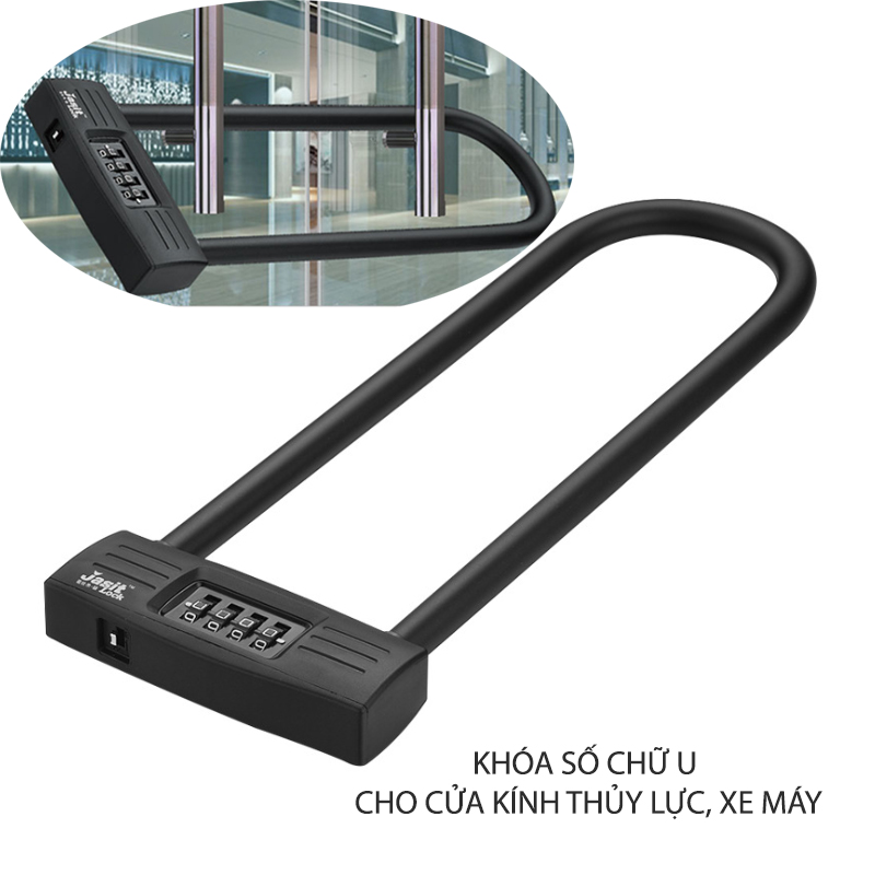 Khóa số chữ U chống trộm, móc khóa dài tới 285mm JS285, dùng khóa cửa kính, xe máy–loại 4 số có thể thay đổi được mã số