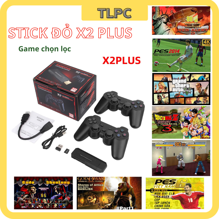 Máy Chơi Game Cầm Tay Stick Đỏ 4K 64gb X2 Pro Kết Nối Tivi HDIM 41000 + Game PSP, PS1, 3D,...Tay Cầm Kết Nối Không Dây