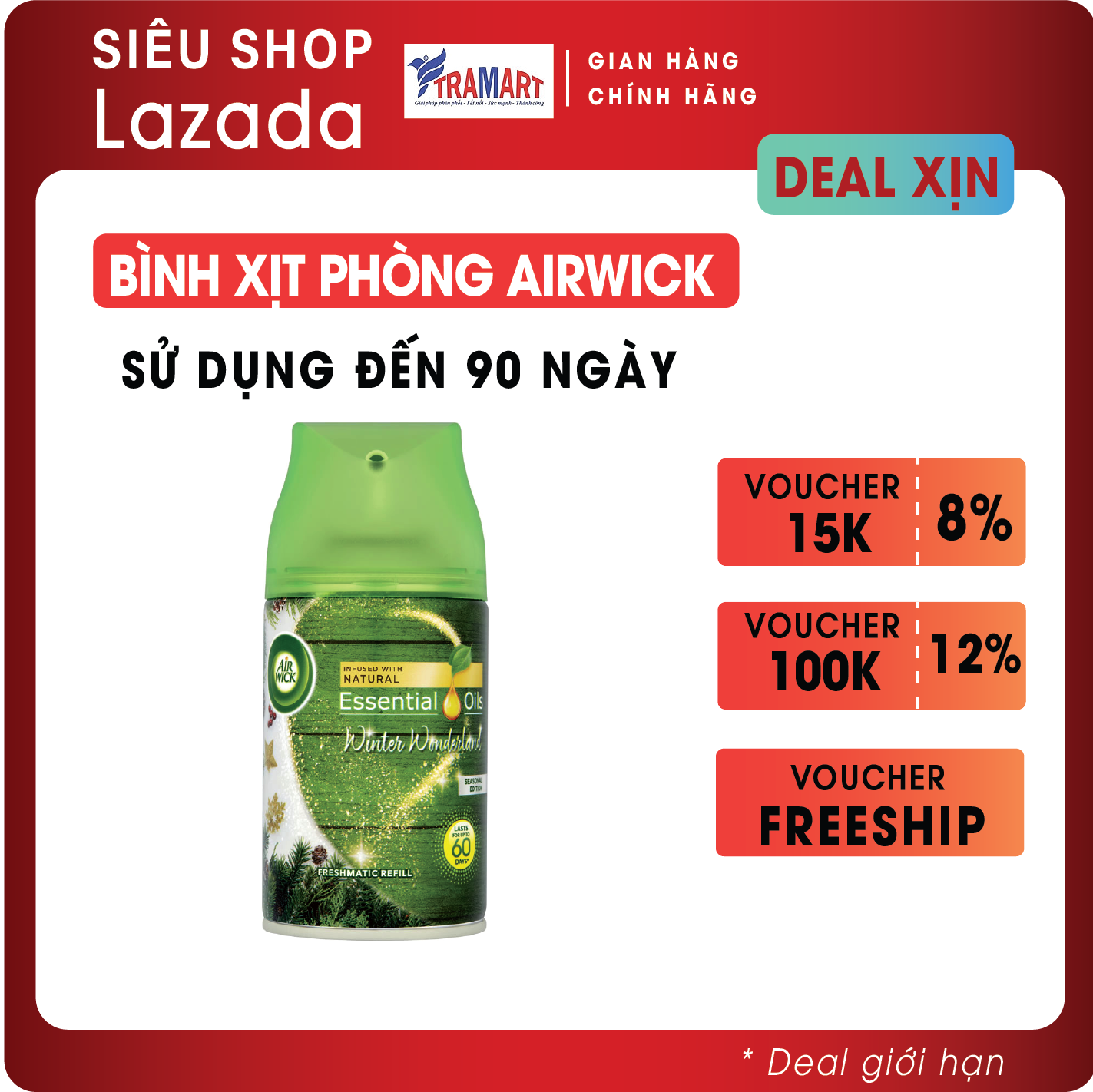 Bình xịt thơm phòng Airwick AWK1415 Winter Wonder land 250ml (Hương thông tươi)