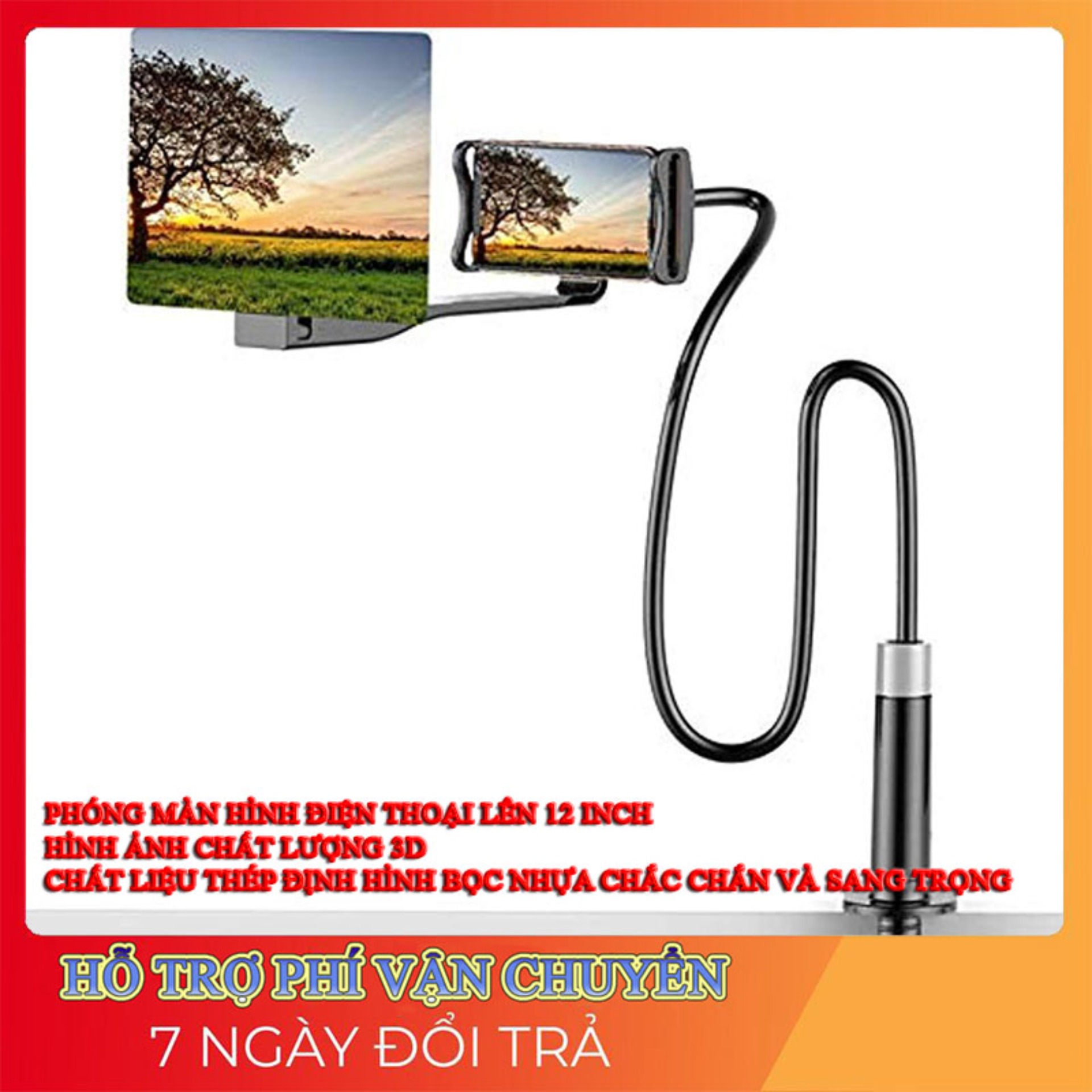 Kính 3D phóng đại màn hình ĐT lên 12inch kiêm giá đỡ đứng phù hợp mọi loại ĐT, kính phóng đại công nghệ quang học độ nét cao