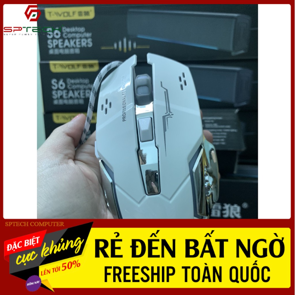 Chuột gaming dây 💎𝓕𝓡𝓔𝓔𝓢𝓗𝓘𝓟💎 mouse có dây gaming t-wolf v5 sptech computer