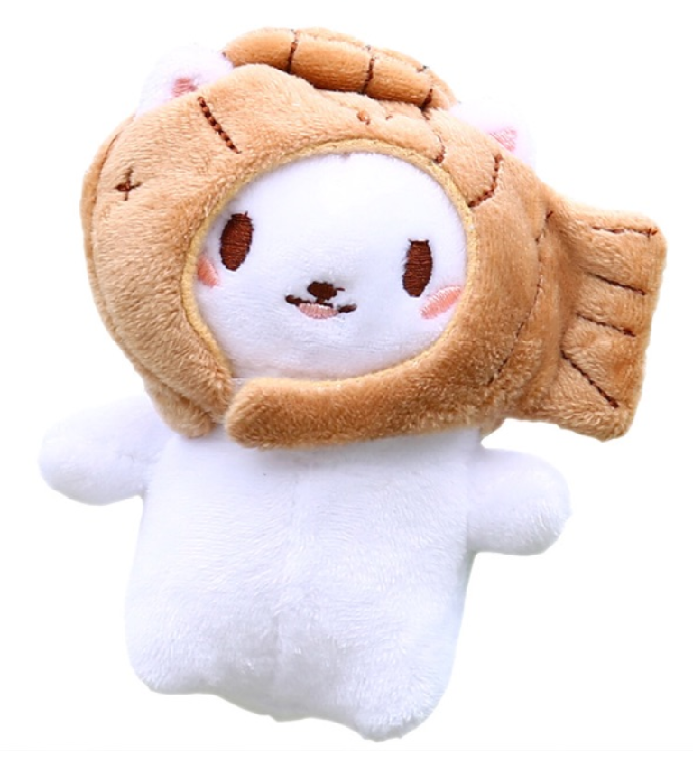 Móc khoá mèo bông đội nón cá