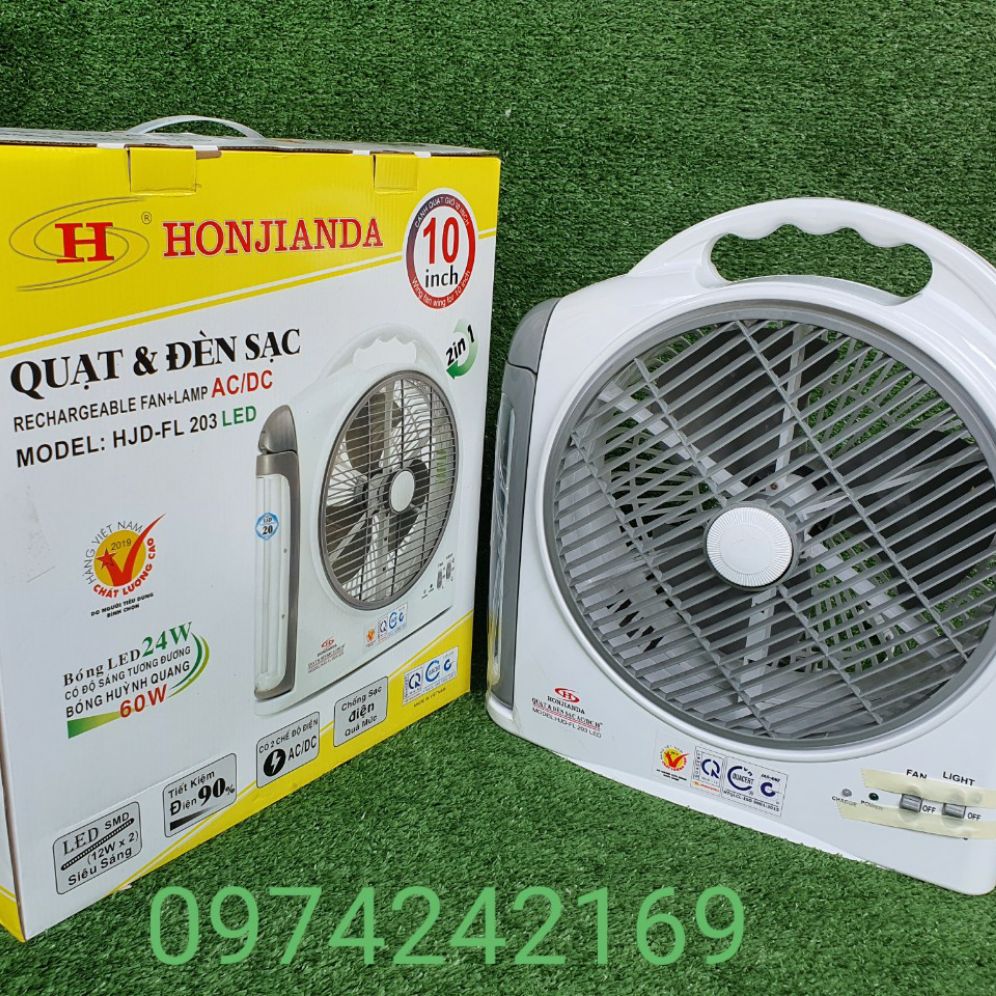 Quạt sạc và đèn sạc 203 honjianda 2 bình