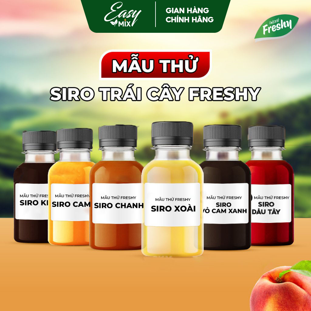 Mẫu thử siro trái cây freshy fruit syrup nguyên liệu pha chế trà sữa chai 50ml