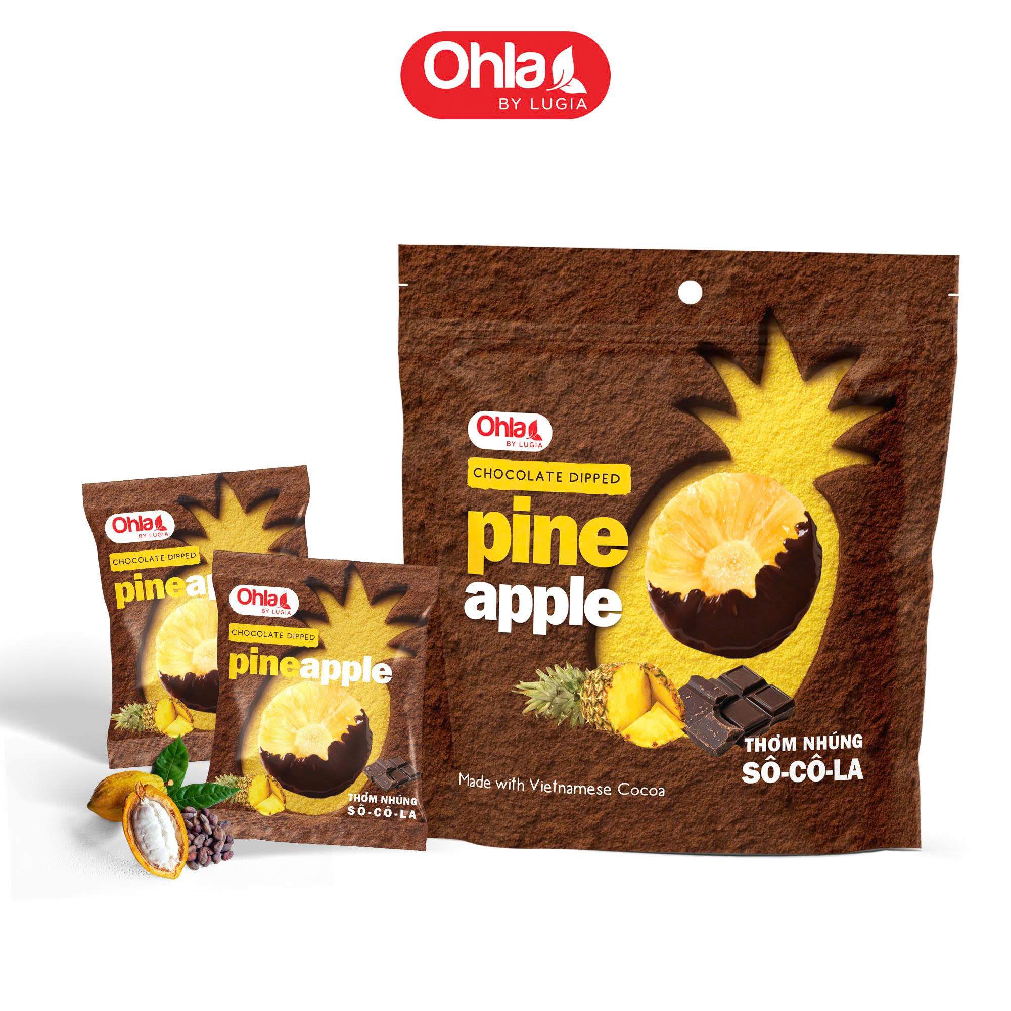 Thơm nhúng sô-cô-la Ohla 100g - Dứa mật sấy dẻo phủ chocolate cao cấp