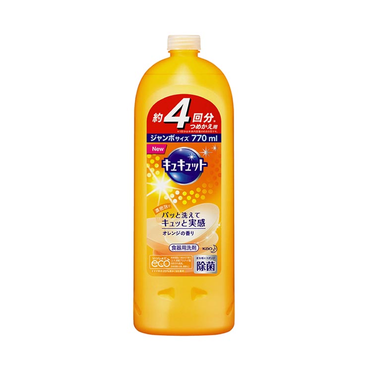 NƯỚC RỬA CHÉN KAO KUYTE KUYTE CHAI 770ML HƯƠNG CAM - HÀNG NHẬT NỘI ĐỊA, giúp khử sạch mùi hôi, tanh, đem lại hương thơm tươi mát cho chén đĩa nhà bạn