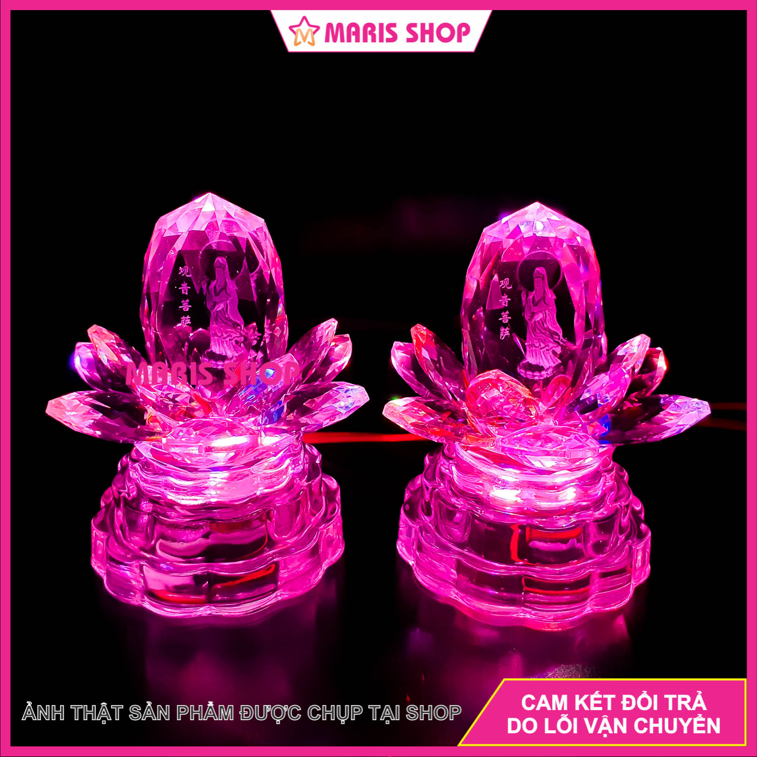 [Giá Một Cặp] Bộ 2 Cây Đèn Hoa Sen Pha Lê Nguyên Khối Để bàn Thờ Phật LED Đổi Màu Cao Cấp, Đèn Thờ Pha Lê [MRHT41]