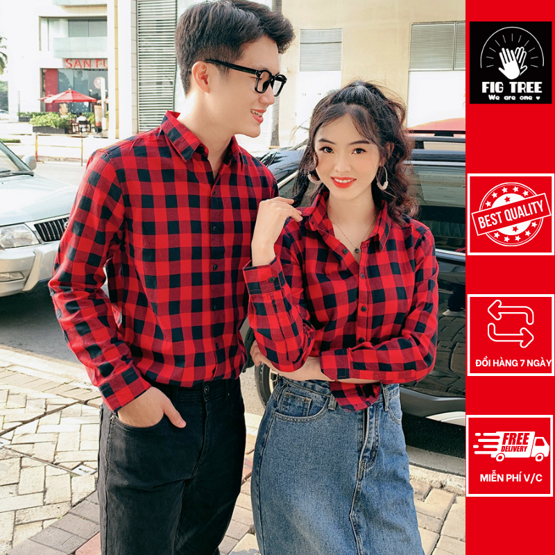 Set áo sơ mi gia đình FIG TREE caro đỏ đen mã 122A siêu hot