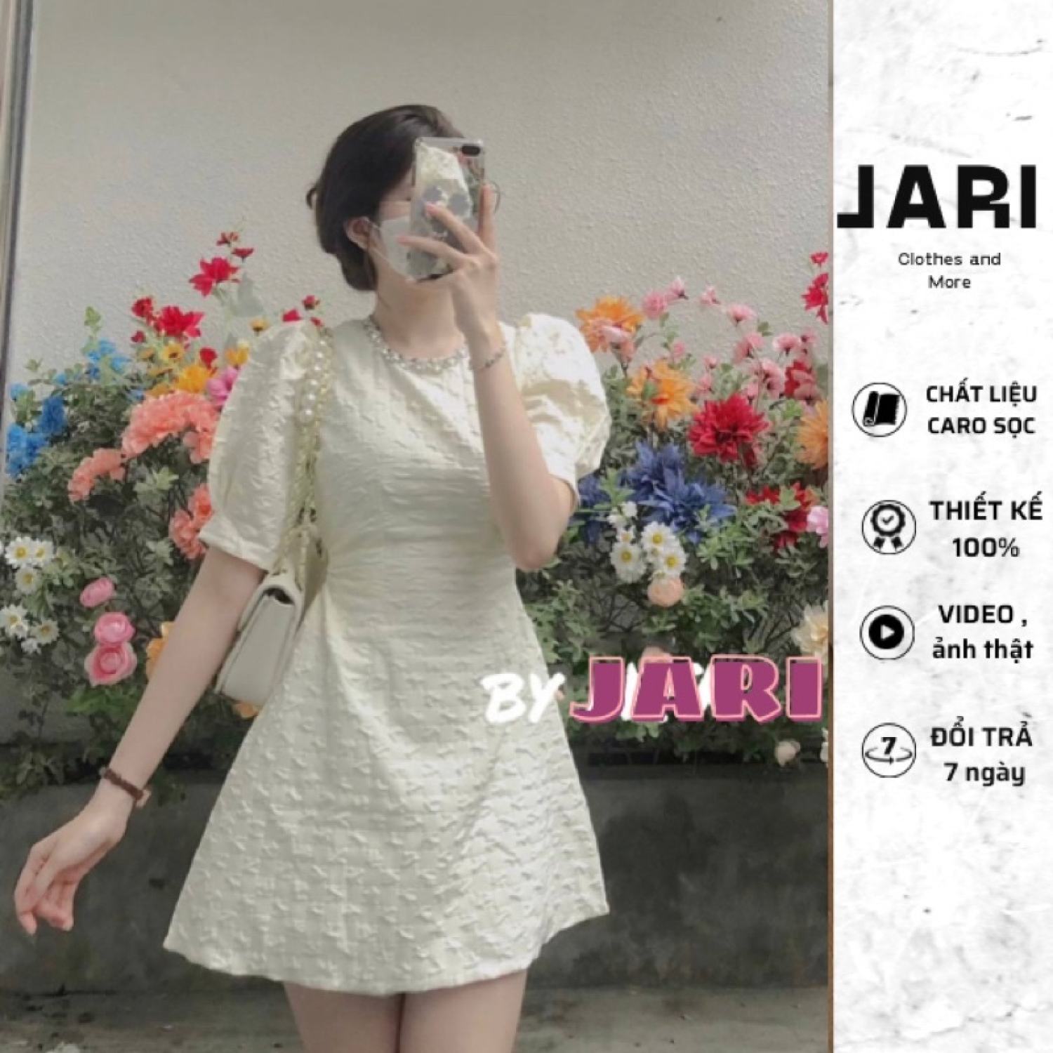 Đầm gấm xốp khoét eo cổ viền ngọc jari-clothes tiểu thư sang chảnh dự tiệc