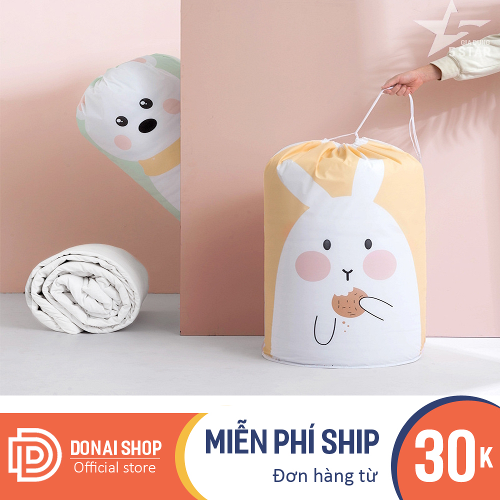 Túi đựng chăn màn, quần áo kèm dây rút size cực đại chống ẩm, chống nấm mốc hình thỏ, gấu, cánh cụt 50.TDQA3.DONAI
