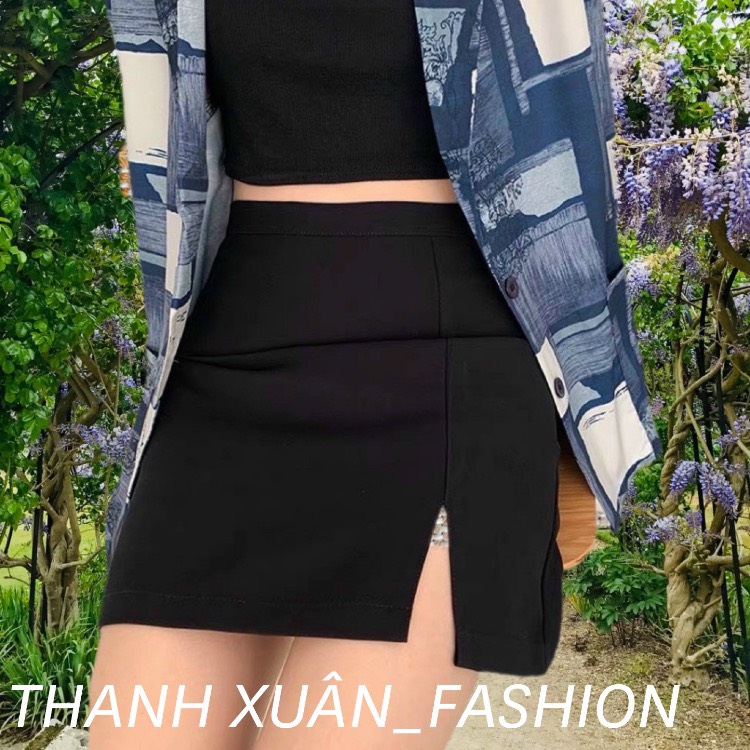 Quần giả váy xẻ tà 1 bên,, Chân váy cony xẻ đùi ôm body, chất vải co giãn nhẹ, dây khóa kéo sau lưng