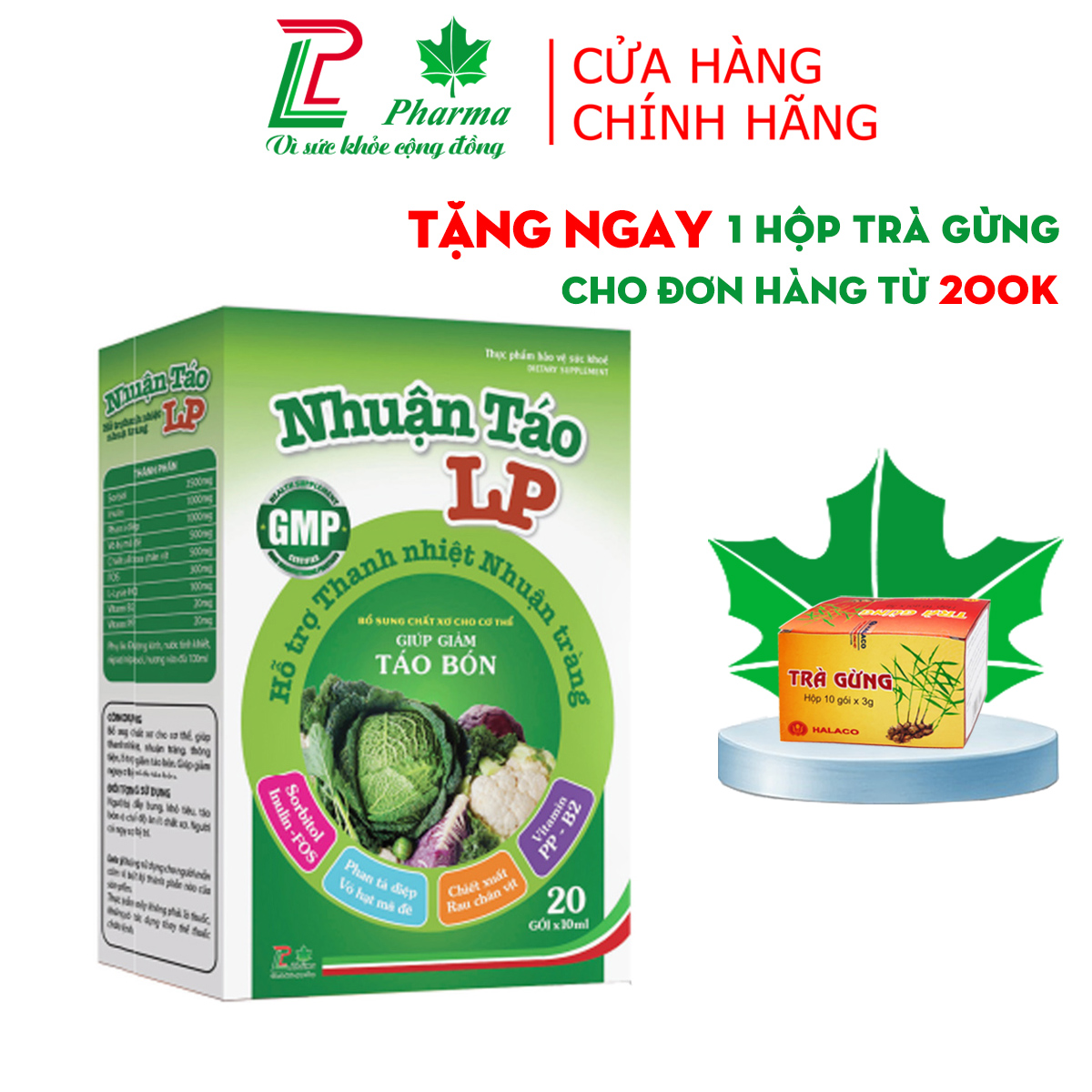 Siro Nhuận Táo LP - giúp giảm táo bón, nhuận tràng hiệu quả - thành phần phan tả diệp, 100% thảo dược - Hộp 20 gói
