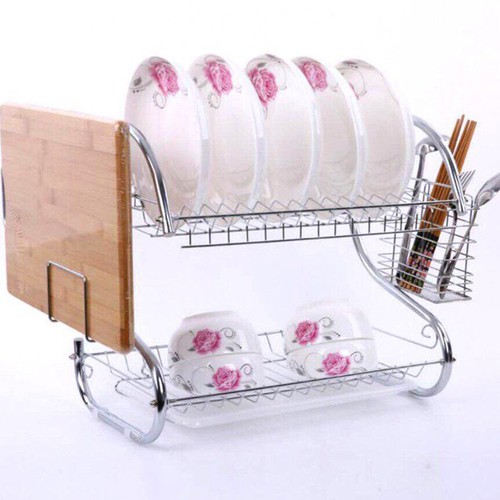 Kệ úp Bát Inox 2 Tầng Hình Chữ S Cao Cấp
