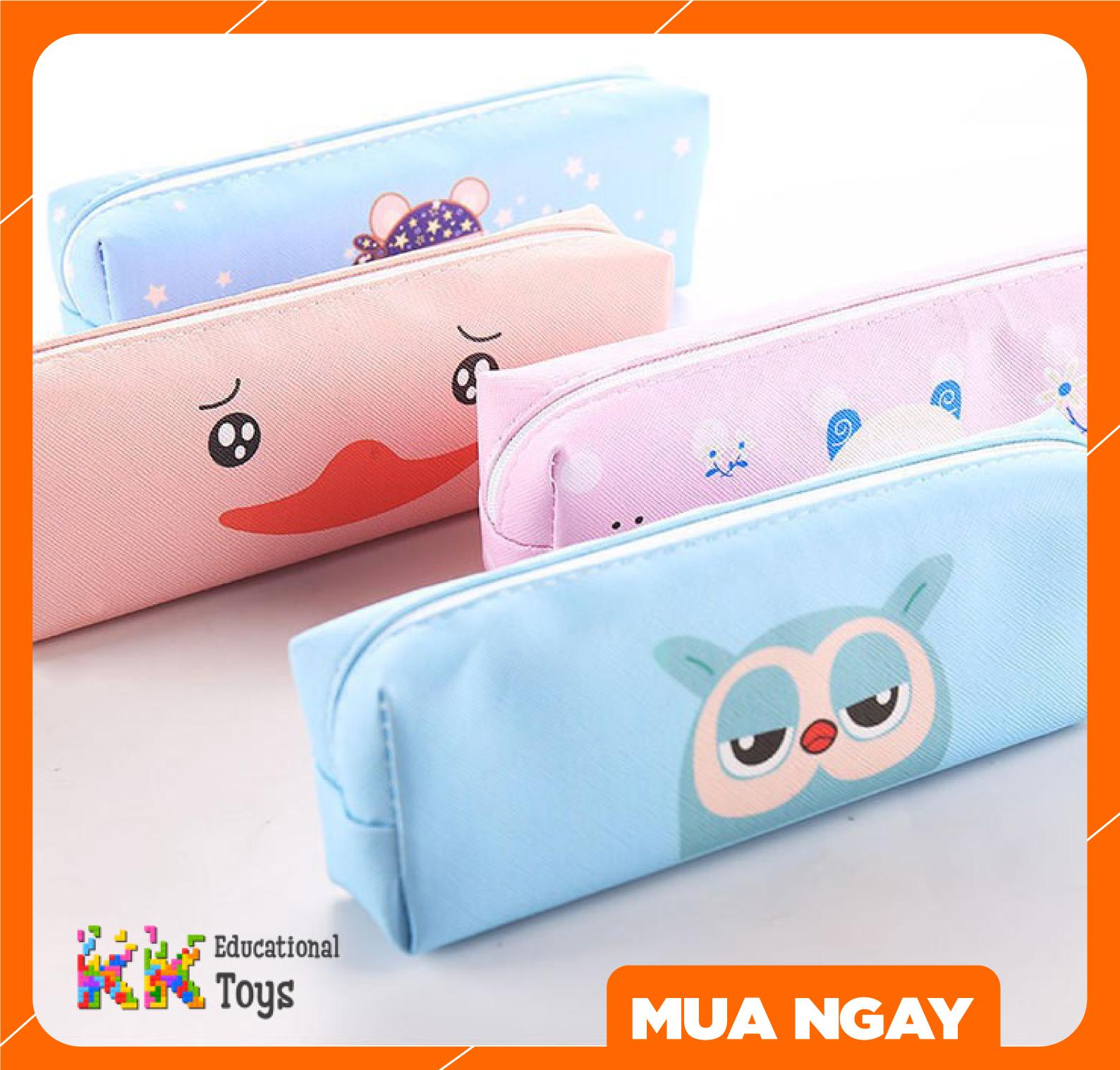 Đồ dùng học sinh, quà tặng cho con: Túi đựng bút 1 ngăn nhiều màu ngộ nghĩnh - KKstore