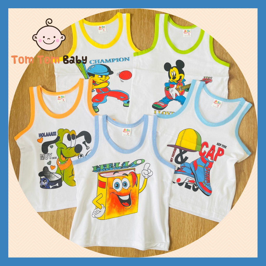 [HCM]Combo 5 Áo bé trai cotton SUSU. Mẫu Ba Lỗ Trắng Viền Màu.Size 1 -10 cho bé 5-25kg. Chất vải thun cotton 100% xịn đẹp mềm. Đồ bộ bé trai. Đồ bộ bé gái. Quần áo trẻ em. Hàng Việt Nam chất lượng