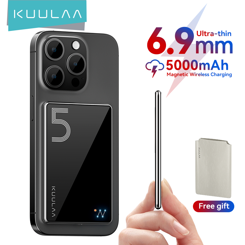  Kuulaa 5000mAh Power Bank Không Dây Tích Hợp Nam Châm PD20W Wireless Magsafe PowerBank for iPhone 16 Pro Max 15 14 13 12 Series Slim Fast Charge with Auto-wake 6.9mm Ultra-thin Portable Wireless  Battery Pin Sạc Dự Phòng 
