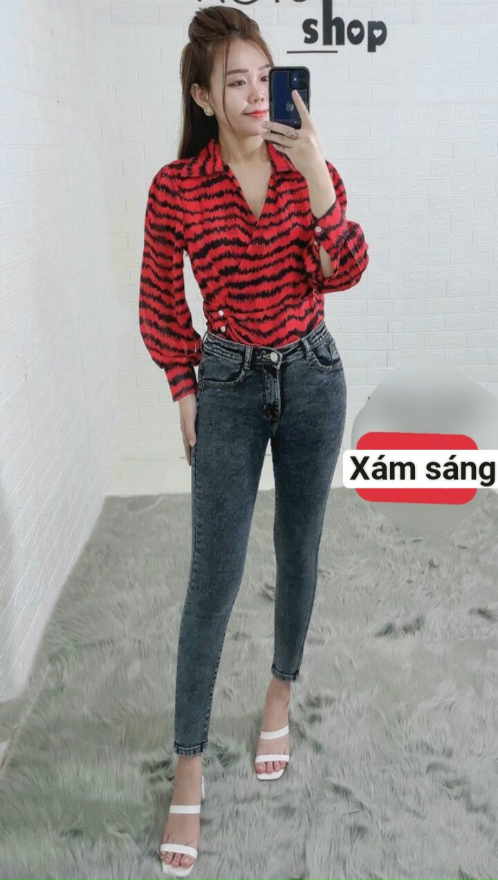 Quần jean co giãn xám chuột
