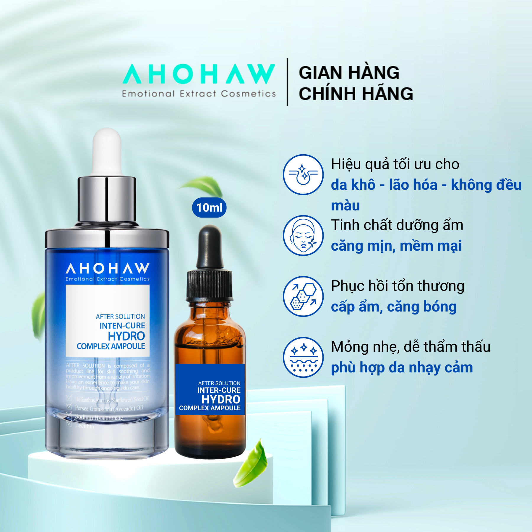 Serum ha, tinh chất dưỡng ẩm ahohaw intern-cure hydro complex ampoule chiết 10ml - làm dịu, cấp ẩm