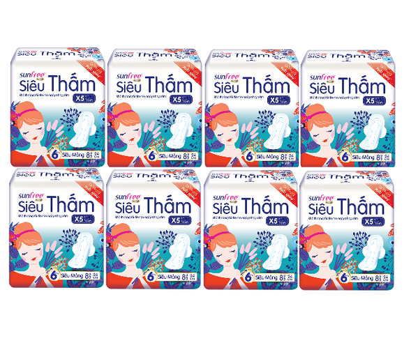 Combo 8 gói băng vệ sinh Sunfree Siêu thấm (8 gói x 8 miếng)