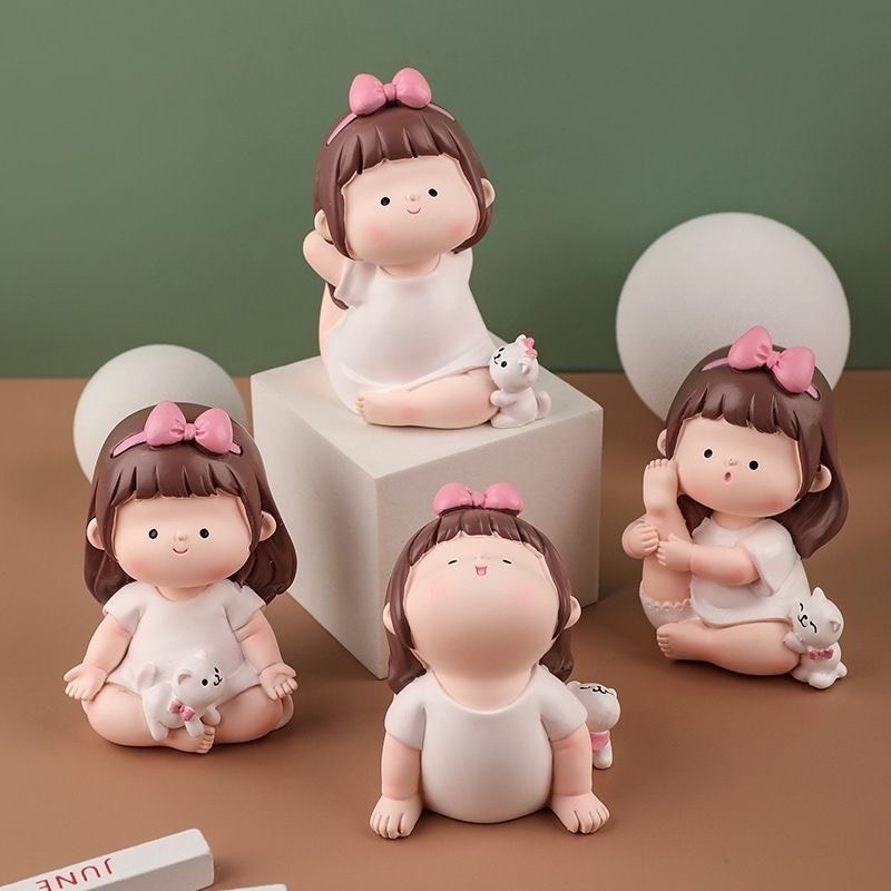 Tượng bé gái bé mập tập Yoga để bàn trang trí cực CUTE Búp bê