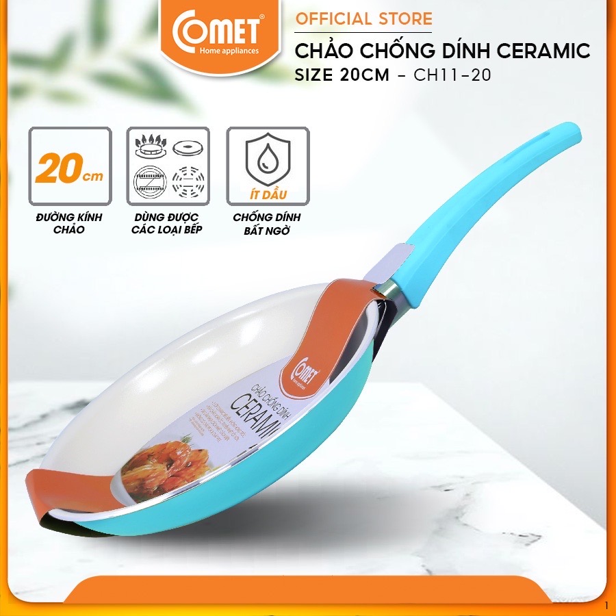 Chảo chống dính ceramic COMET - CH11-20 - Dùng cho mọi loại bếp, không dùng bếp từ - Hàng chính hãng - Màu ngẫu nhiên