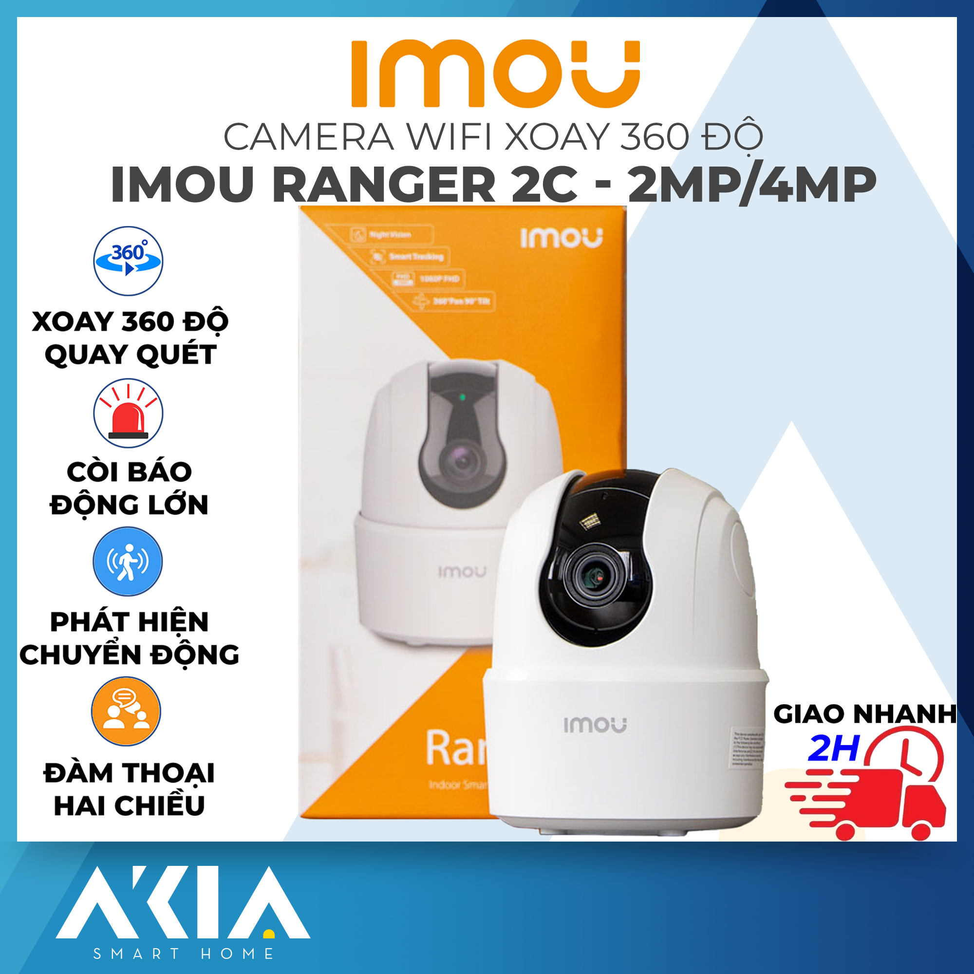 Camera Imou Ranger 2/ Ranger 2C/ A1/ A2 bản 2MP và 4MP, Camera trong nhà xoay 360°, chuẩn nén H265, Theo dõi chuyển động, Đàm thoại 2 chiều