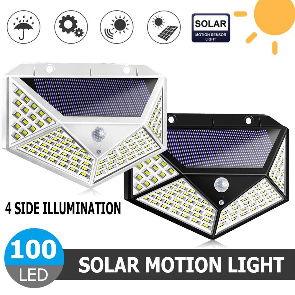 100 Đèn LED Năng Lượng Mặt Trời Chiếu Sáng Ngoài Trời Chuyển Động Không Dây Đèn Cảm Biến IP65 Chống Nước 270 ° Đèn Tường An Ninh Góc Rộng Với 3 Chế Độ Cho Sân Cầu Thang Hàng Rào Nhà Để Xe