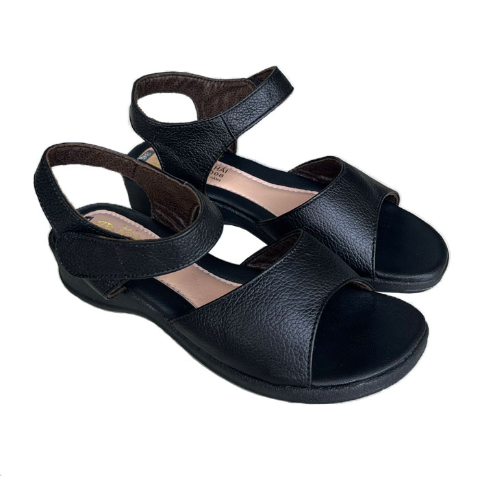 Giày Sandal nữ đế bằng ngang một bản da bò mềm mại cao 4cm  Trường Hải SDN135Đ 