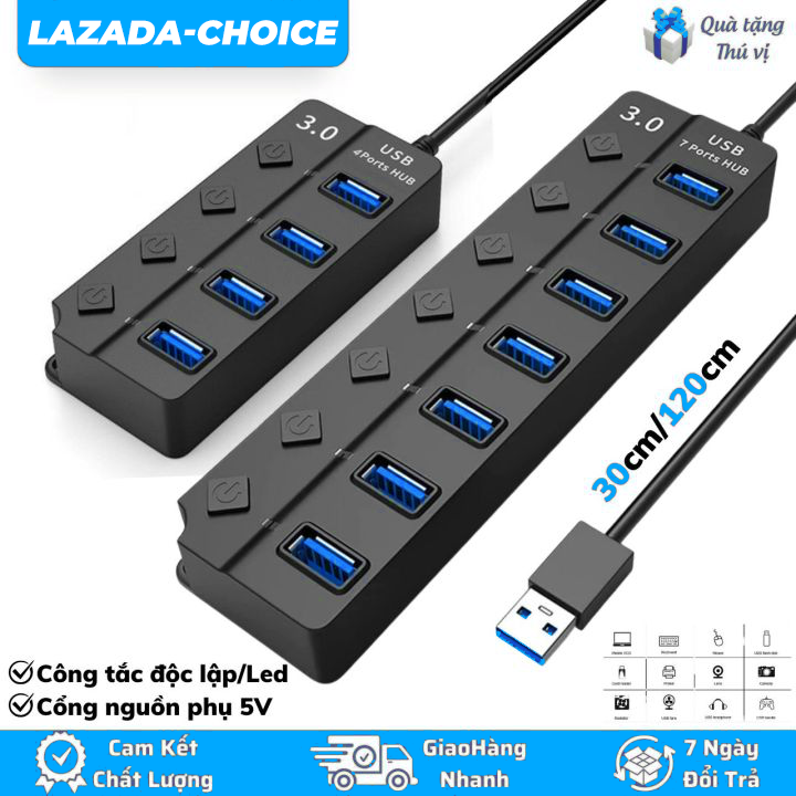 7 Cổng USB3.0 Adapter Xách Tay USB Multiport Usb Hub USB 3.0 Cổng Hub Với Cá Nhân Thiết Bị Chuyển Mạch LED Chuyển Đổi 5Gbps Truyền Dữ Liệu Cho Máy Tính Xách Tay PC