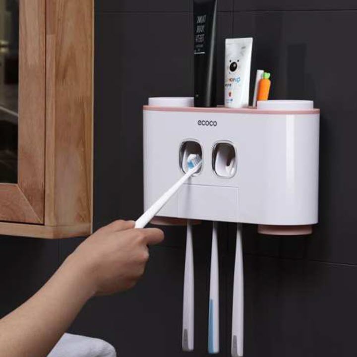 Bộ nhả kem đánh răng ecoco 4 cốc cao cấp để 5 bàn chải- dụng cụ nhả kem tự động, lấy kem tự động ecoco, tặng kèm 4 cốc cao cấp, không cần khoan tường.bh 6 tháng. lỗi 1 đổi 1.