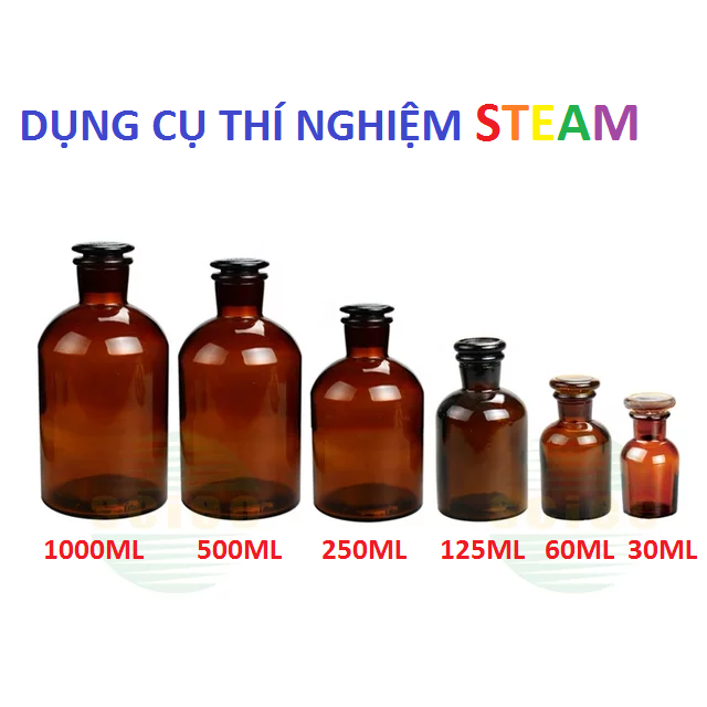 Chai lọ hũ thủy tinh nút mài miệng hẹp đựng hóa chất, dược liệu, tinh dầu, nguyên liệu mỹ phẩm 60ml,125,ml 250ml 500ml 1000ml