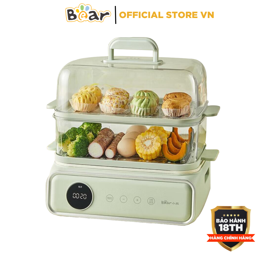Nồi hấp và nấu lẩu điện Bear DZG-P20W6 đa năng, dung tích 15.5L, khay hấp inox, an toàn cách nhiệt, BH 18 tháng