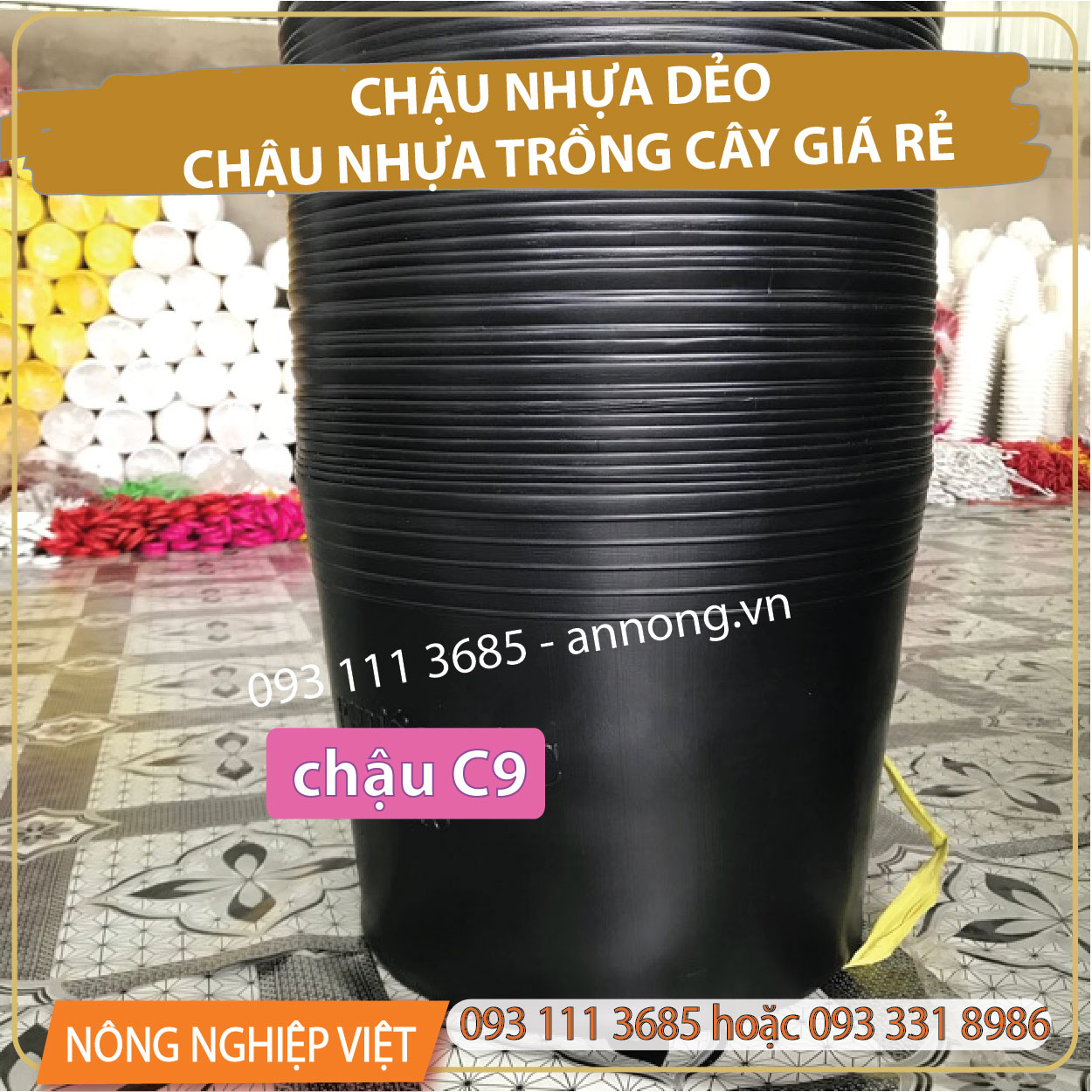Chậu nhựa c9 đen - chậu nhựa trồng vạn thọ 1 gốc, 2 gốc - chậu mũ nhựa đen, chậu nhựa c8
