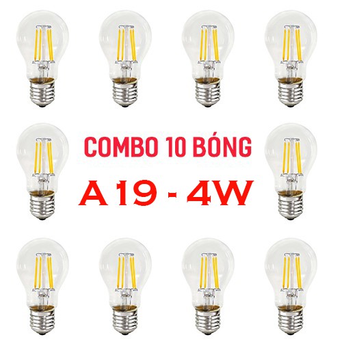 Combo 10 bóng LED Edison A19 MONSKY cao cấp chống nước đui xoáy E27 chuyên dùng cho trang trí ngoài trời
