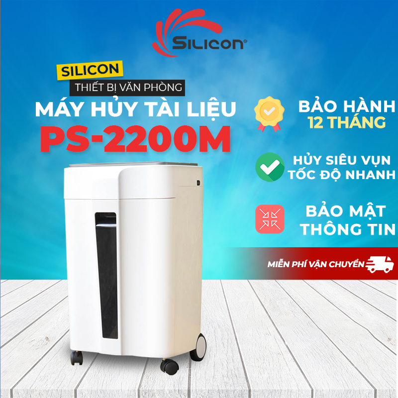 Máy hủy tài liệu nhập khẩu silicon ps-2200m giúp bảo mật thông tin - công suất hủy 10-22 tờ/1 lần - bh điện tử 12 tháng